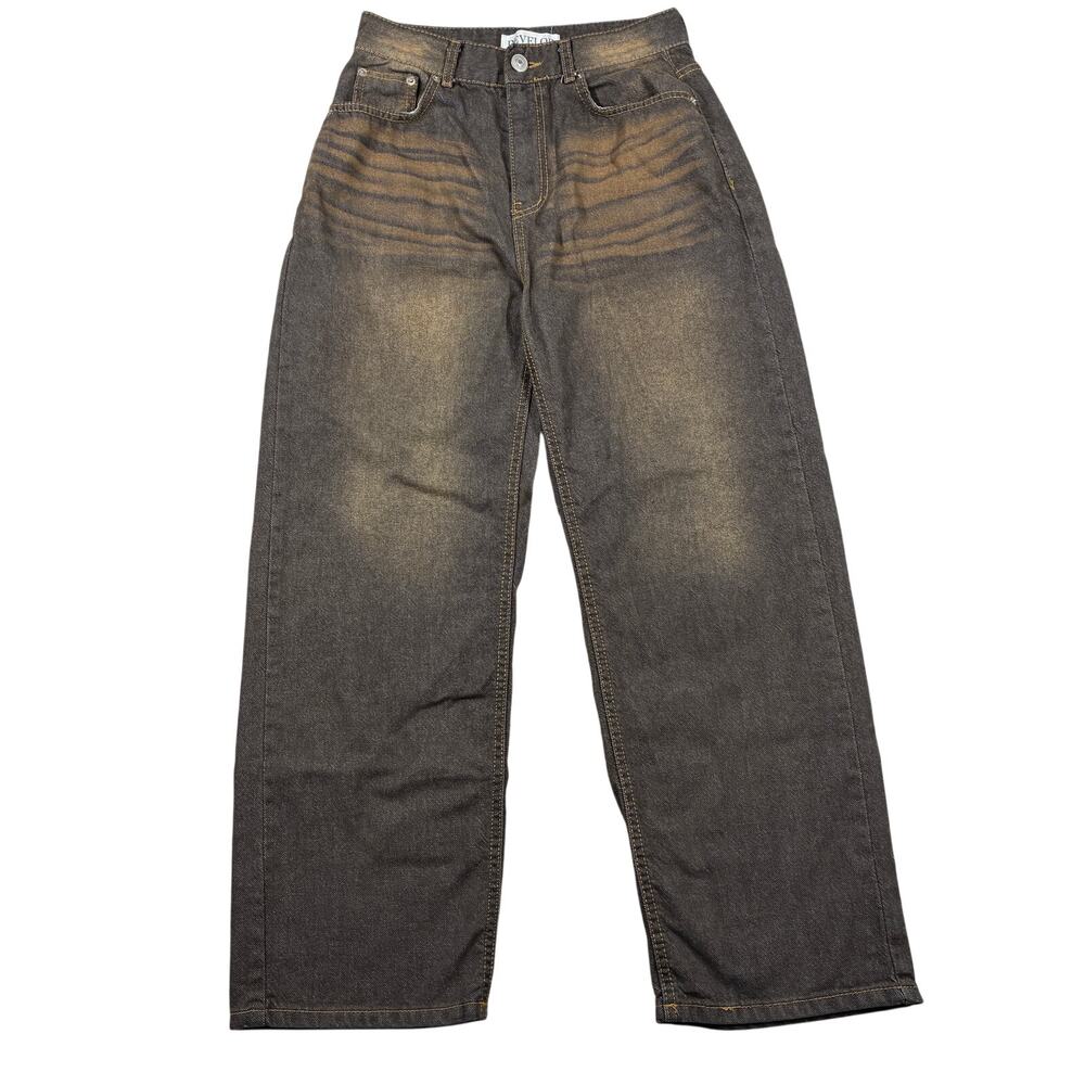 Develop Jeans Small Womens Brown Wide Leg Baggy Loose Streetwear Made in Korea